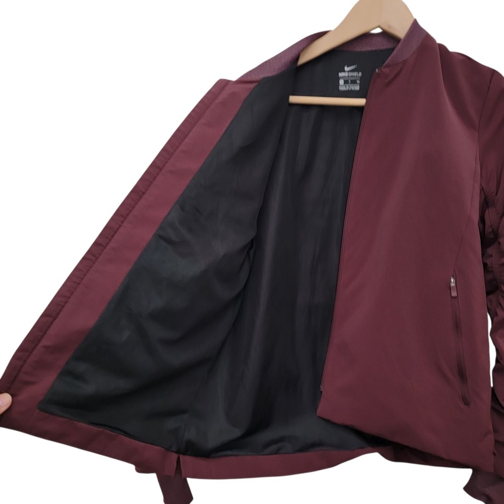 Nike‎ Shield Golf Bomber Jacket Womens Small Burgundy Crush Ruched Sleeves - Picture 6 of 12